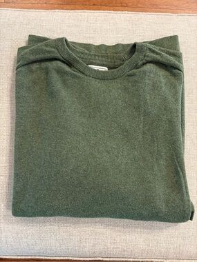 L.L.Bean Cotton Cashmere Sweater XL Reg Olive Green Crewneck Raglan Men
